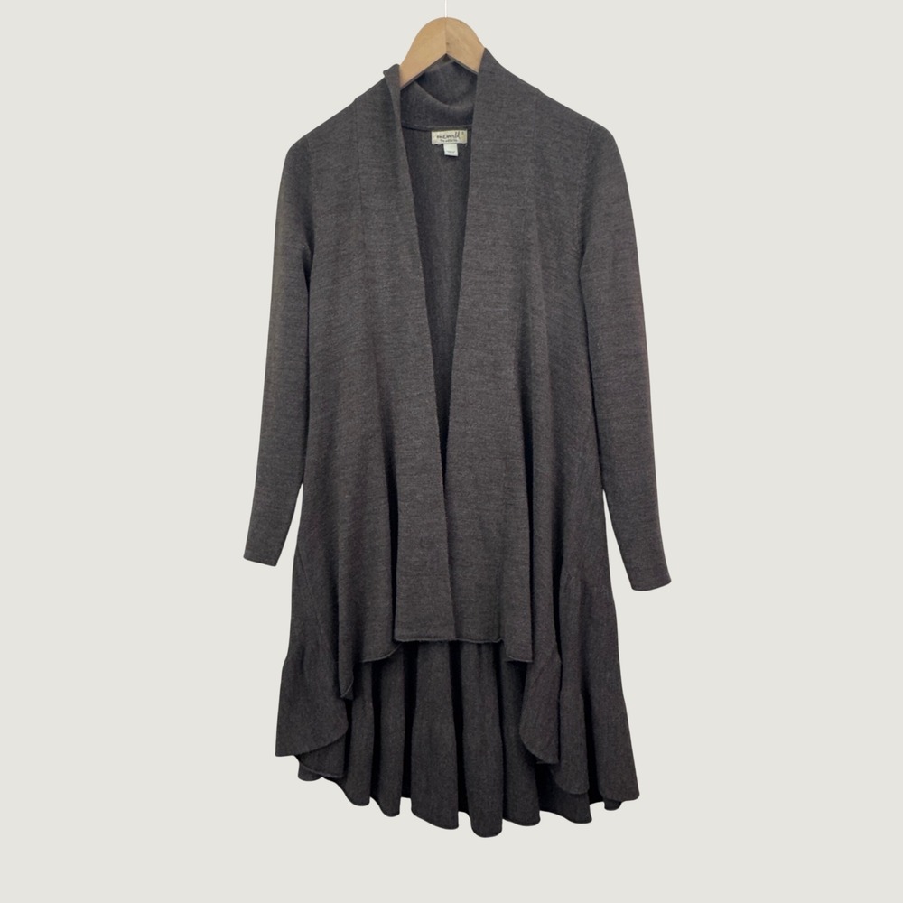 One World Womens Cardigan Ruffle High Low Hem Knit Brown Womens S Boho